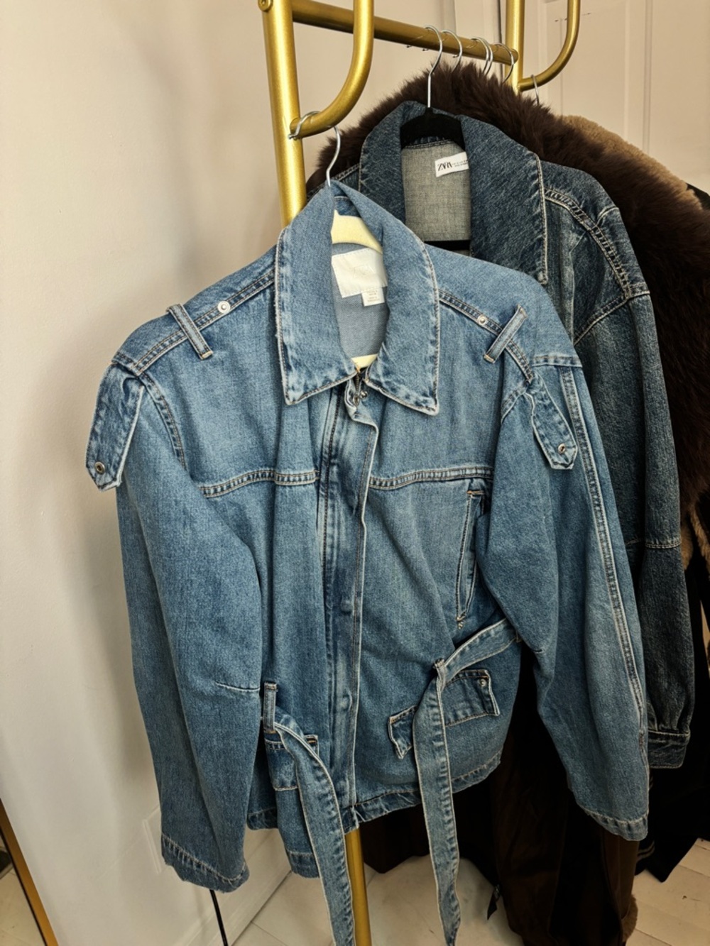 ZaraDenim Blue Women's Belted Jean Jacket - Picture 3 of 7